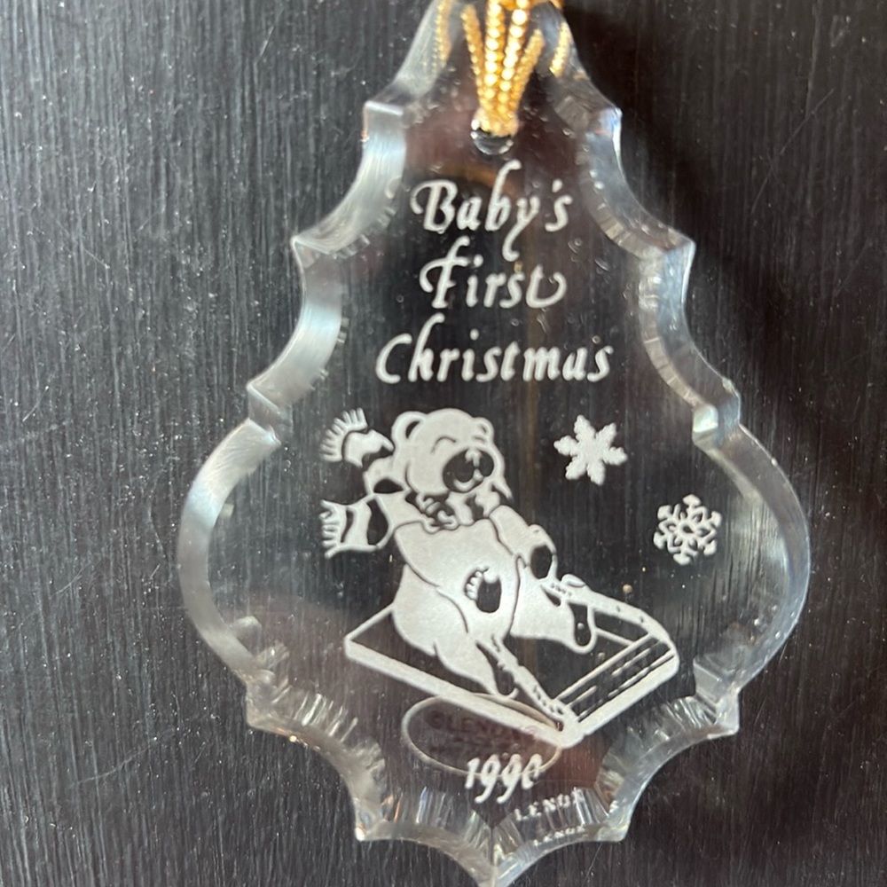 1990 Lenox Baby's First Christmas Ornament - Clear and Gold
